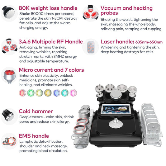11 In 1 80K Body Sculpting Cavitation Machine with Laser Fat Reduction Black - Bornbyme Ultrasonic Cavitation Machine