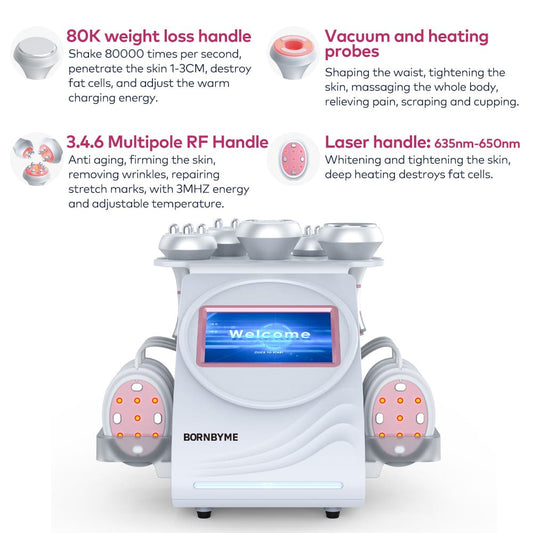 Bornbyme Ultrasonic Cavitation Machine 6-in-1 80K Ultrasonic Cavitation Shaping Device - Radio Frequency Beauty Instrument
