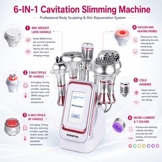 Bornbyme Ultrasonic Cavitation Machine 80K 6 IN 1 Ultrasonic Cavitation Radio Frequency Skin Tightening Machine