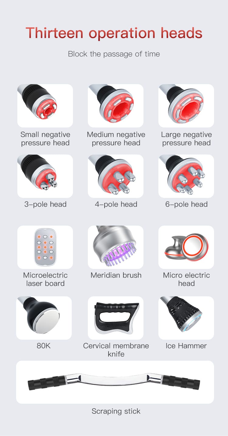 13 probs of 80K ultrasonic Cavitation Machine for Face Neck Waist Arm Leg and Body Contouring