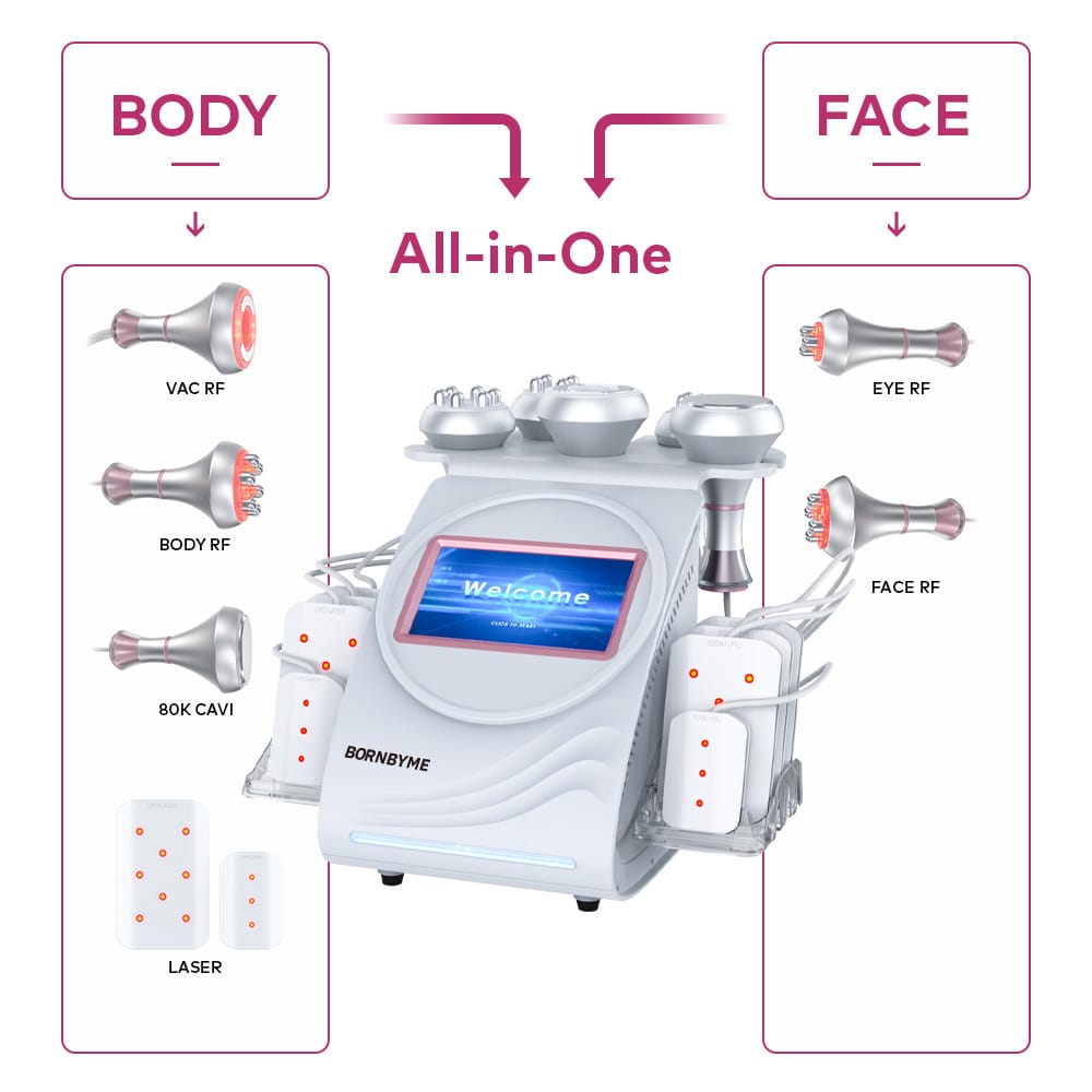 Bornbyme Ultrasonic Cavitation Machine 6-in-1 Cavitation Machine with 80K Ultrasonic, RF, Vacuum & Laser for Body Contouring and Fat Loss
