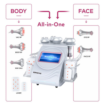 Bornbyme Ultrasonic Cavitation Machine 6-in-1 Cavitation Machine with 80K Ultrasonic, RF, Vacuum & Laser for Body Contouring and Fat Loss