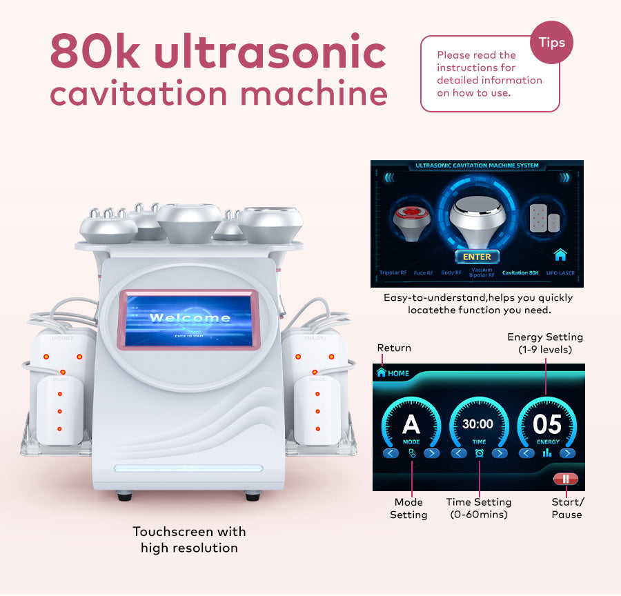 6 In 1 80K Ultrasonic Cavitation Body Sculpting Machine with Laser for Fat Reduction