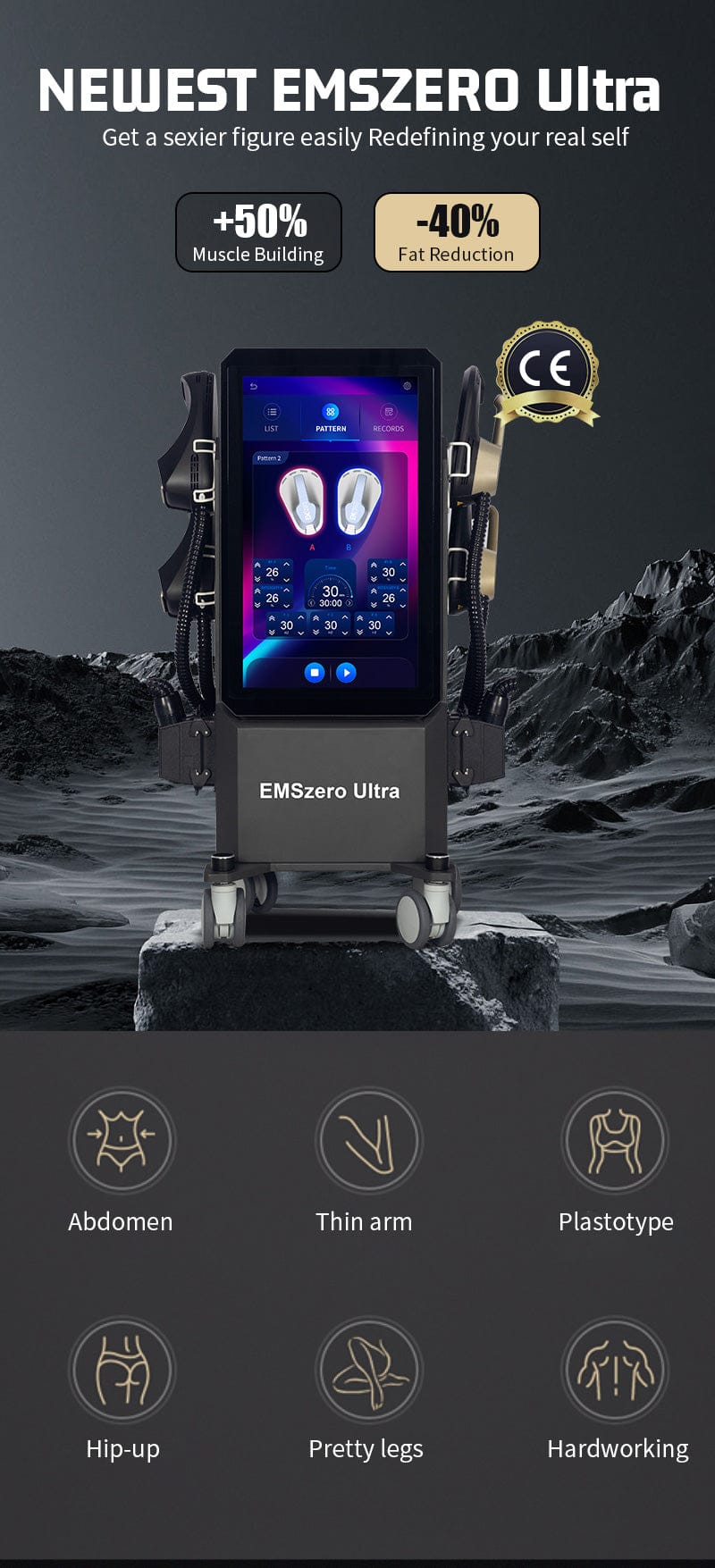 Bornbyme 2025 Newest EMS Fat Burner Machine Full Body Sculpting for Lymphatic Massage & Cellulite Removal Black