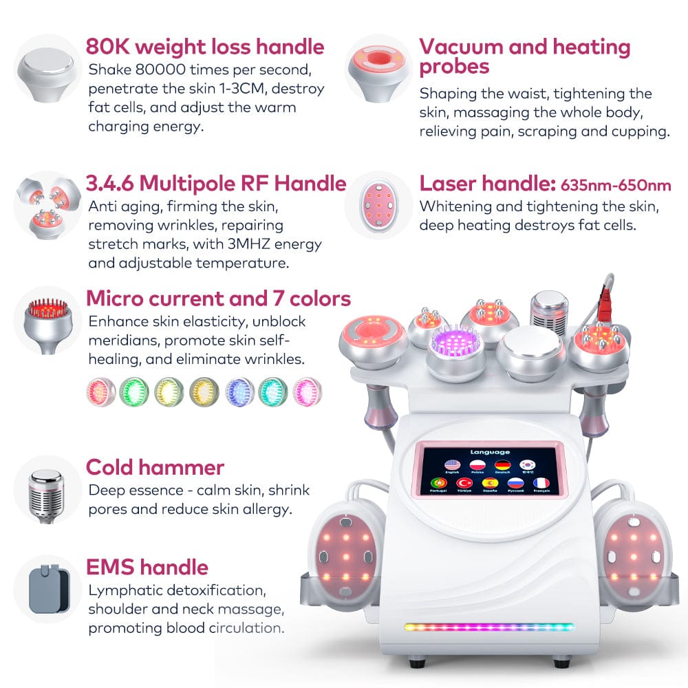 bornbyme Body & Facial Massager 80K Ultrasonic Cavitation Machine 9 IN 1 with EMS Pads