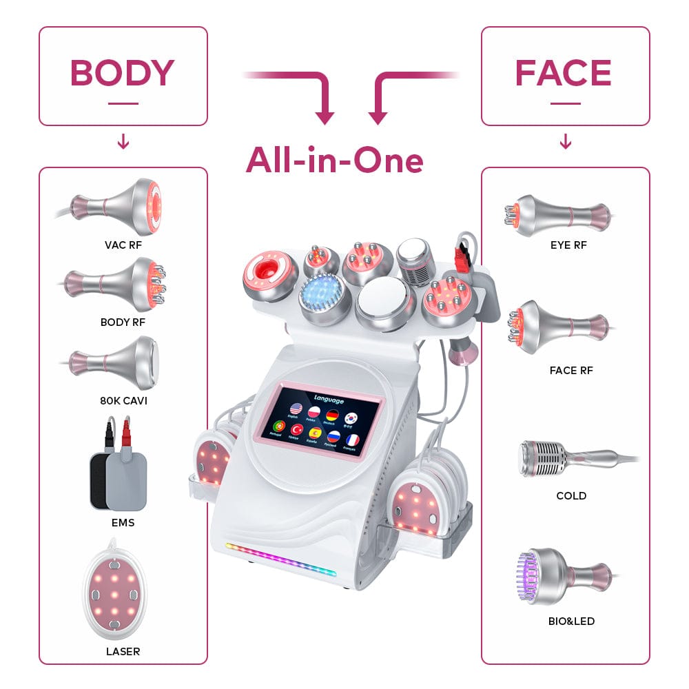 bornbyme Body & Facial Massager 80K Ultrasonic Cavitation Machine 9 IN 1 with EMS Pads