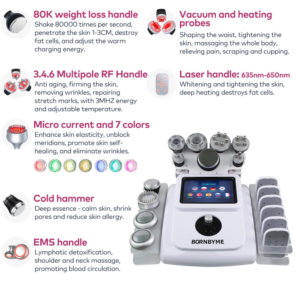 Bornbyme Ultrasonic Cavitation Machine 11 In 1 80K Body Sculpting Cavitation Machine with Laser