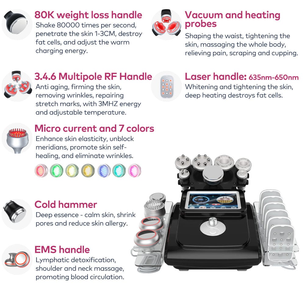 Bornbyme Ultrasonic Cavitation Machine 11 In 1 80K Body Sculpting Cavitation Machine with Laser Fat Reduction Black