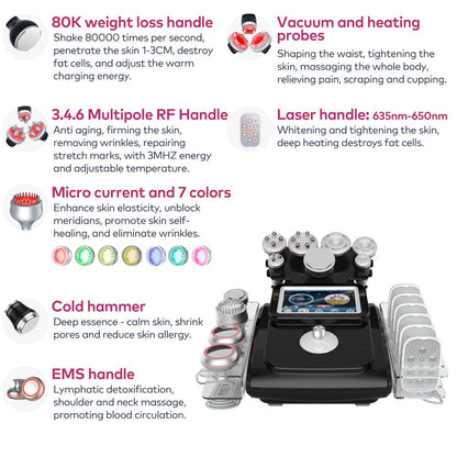 Bornbyme Ultrasonic Cavitation Machine 11 In 1 80K Body Sculpting Cavitation Machine with Laser Fat Reduction Black