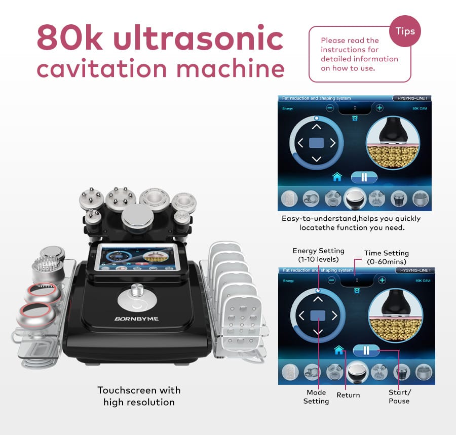 Bornbyme Ultrasonic Cavitation Machine 11 In 1 80K Body Sculpting Cavitation Machine with Laser Fat Reduction Black