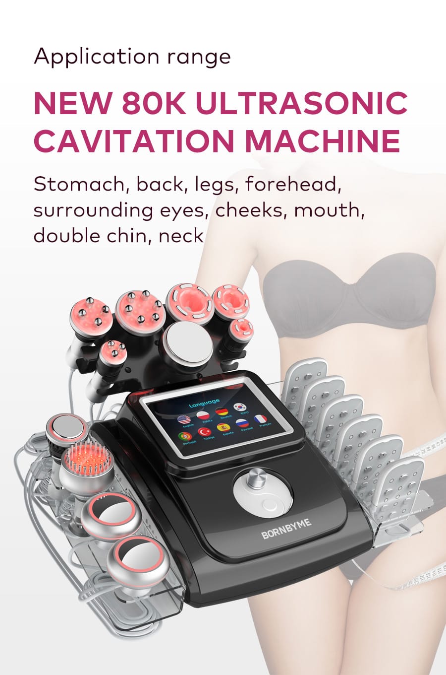 Bornbyme Ultrasonic Cavitation Machine 11 In 1 80K Body Sculpting Cavitation Machine with Laser Fat Reduction Black
