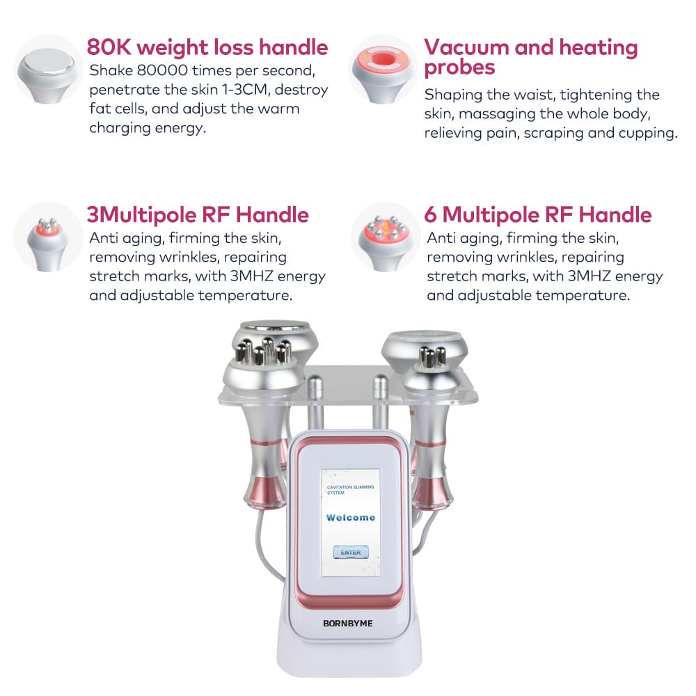 Bornbyme Ultrasonic Cavitation Machine 4 IN 1 80K Ultrasonic Cavitation RF Machine for Body Contouring & Skin Tightening
