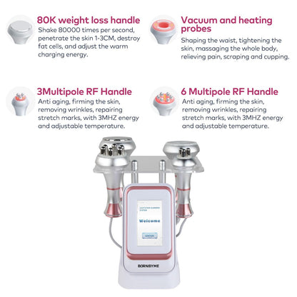 Bornbyme Ultrasonic Cavitation Machine 4 IN 1 80K Ultrasonic Cavitation RF Machine for Body Contouring & Skin Tightening