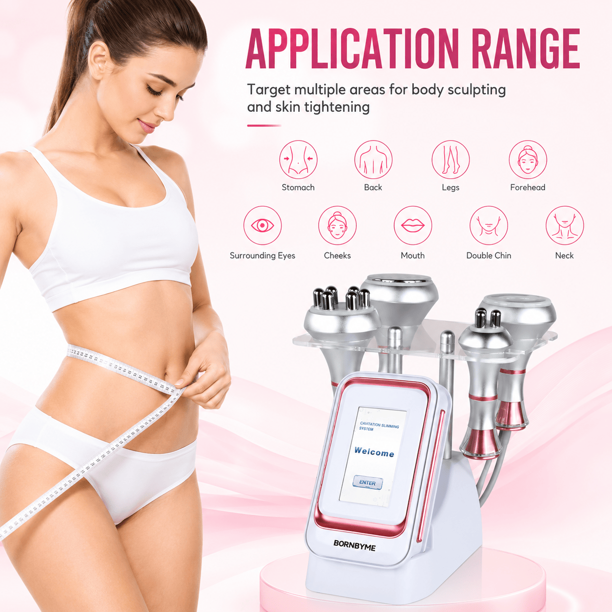 Bornbyme Ultrasonic Cavitation Machine 4 IN 1 80K Ultrasonic Cavitation RF Machine for Body Contouring & Skin Tightening