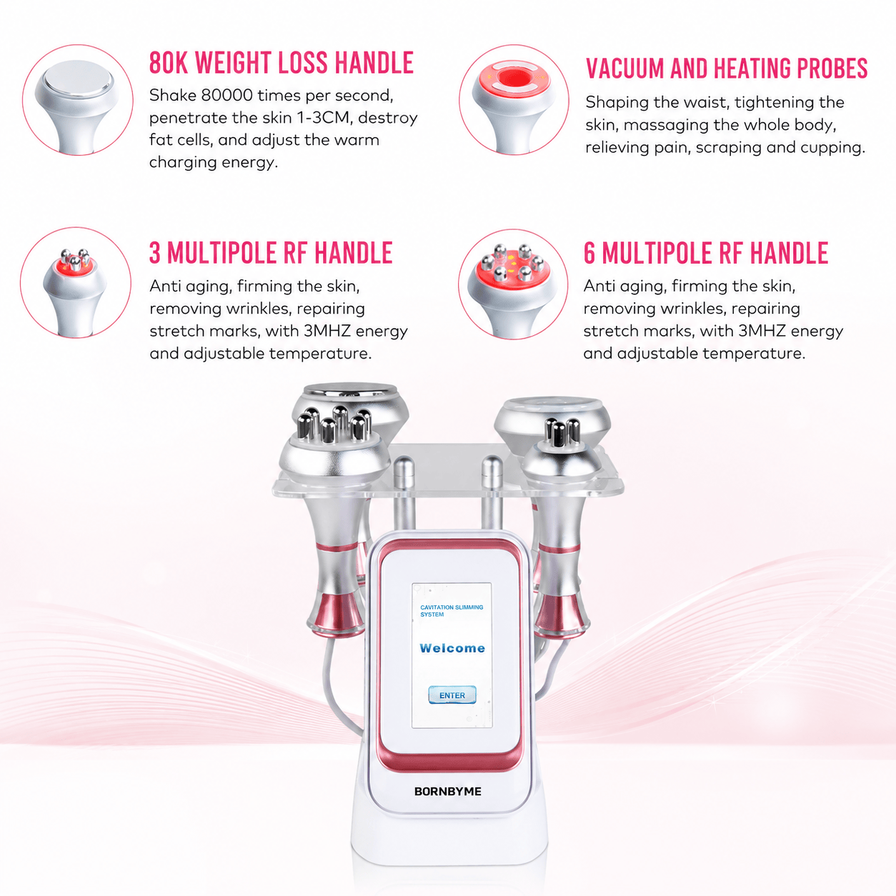 Bornbyme Ultrasonic Cavitation Machine 4 IN 1 80K Ultrasonic Cavitation RF Machine for Body Contouring & Skin Tightening