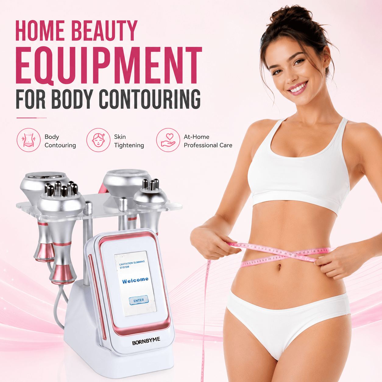 Bornbyme Ultrasonic Cavitation Machine 4 IN 1 80K Ultrasonic Cavitation RF Machine for Body Contouring & Skin Tightening