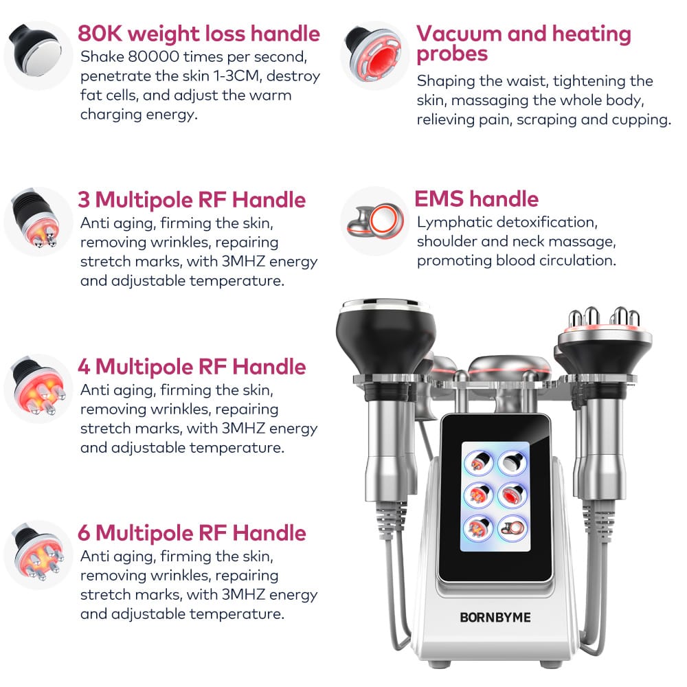 bornbyme Ultrasonic Cavitation Machine 6 IN 1 80K Cavitation Body Sculpting Machine Anti Cellulite