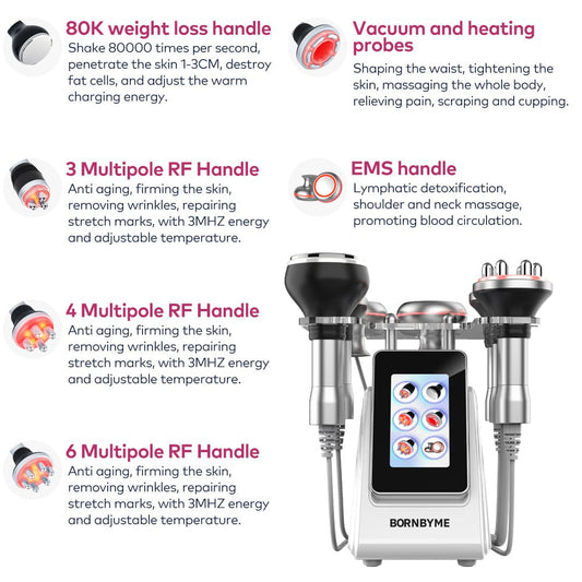 bornbyme Ultrasonic Cavitation Machine 6 IN 1 80K Cavitation Body Sculpting Machine Anti Cellulite