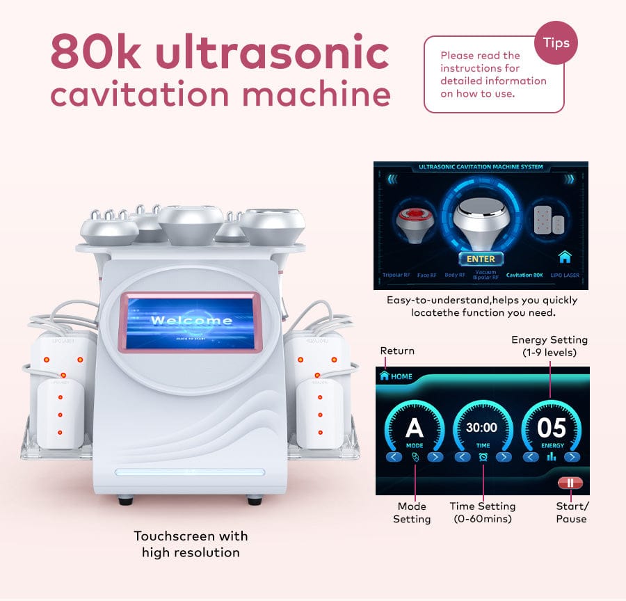 Bornbyme Ultrasonic Cavitation Machine 6 In 1 80K Ultrasonic Cavitation Body Sculpting Machine with Laser for Fat Reduction