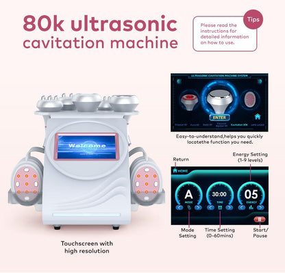 Bornbyme Ultrasonic Cavitation Machine 6 In 1 80K Ultrasonic Cavitation Machine Body Sculpting for Fat Reduction with EMS Therapy