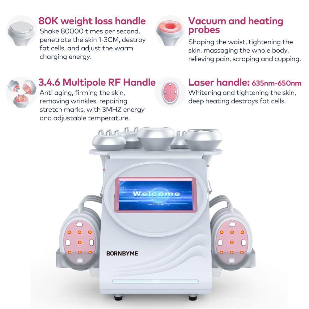 Bornbyme Ultrasonic Cavitation Machine 6-in-1 80K Ultrasonic Cavitation Shaping Device - Radio Frequency Beauty Instrument