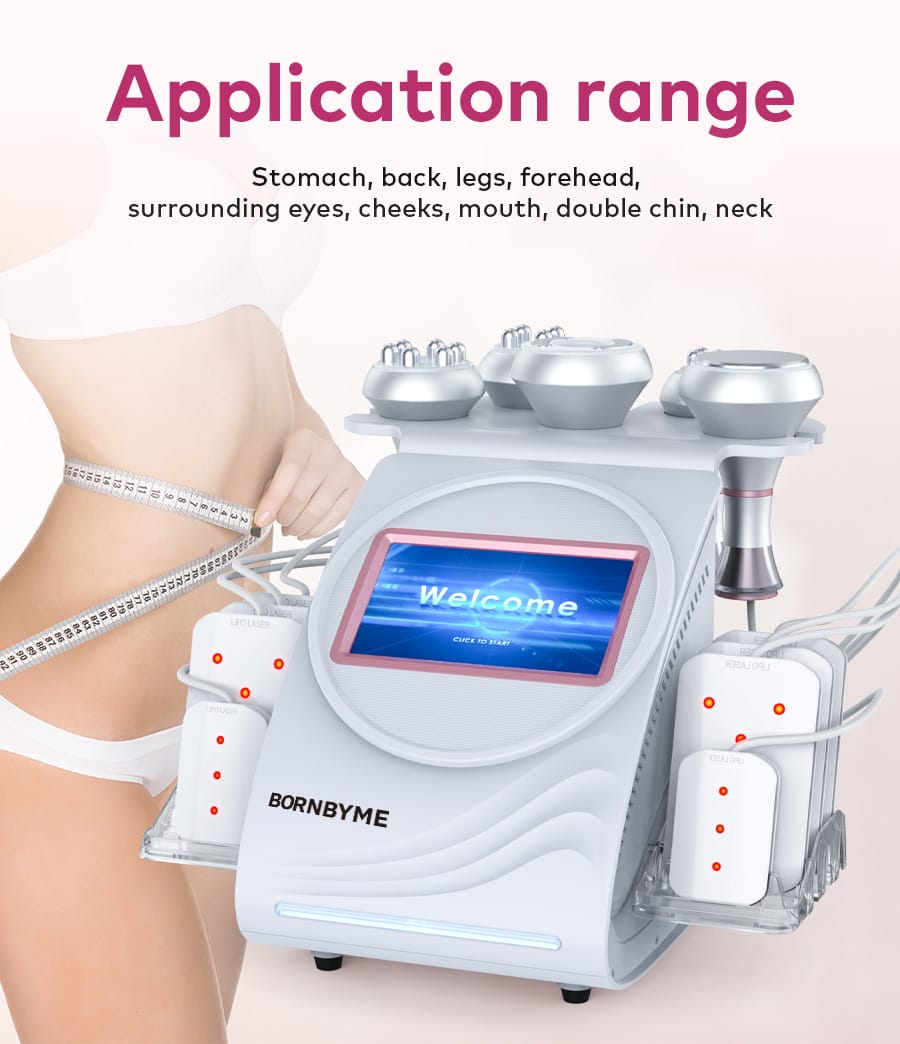 Bornbyme Ultrasonic Cavitation Machine 6-in-1 Cavitation Machine with 80K Ultrasonic, RF, Vacuum & Laser for Body Contouring and Fat Loss