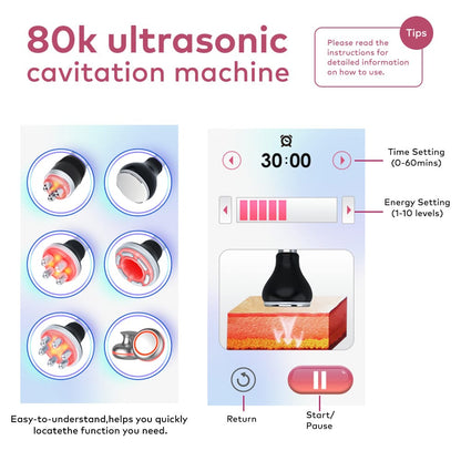 bornbyme Ultrasonic Cavitation Machine 6 IN 1 with EMS 6 IN 1 80K Cavitation Body Sculpting Machine Anti Cellulite