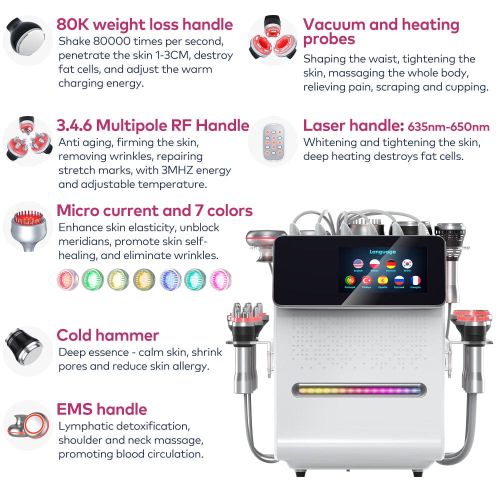 Bornbyme Ultrasonic Cavitation Machine 80K 11 In 1 Body Sculpting Cavitation Machine with Laser Negative Pressure for Fat Reduction