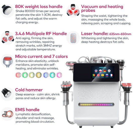80K 11 In 1 Body Sculpting Cavitation Machine with Laser Negative Pressure for Fat Reduction - Bornbyme Ultrasonic Cavitation Machine