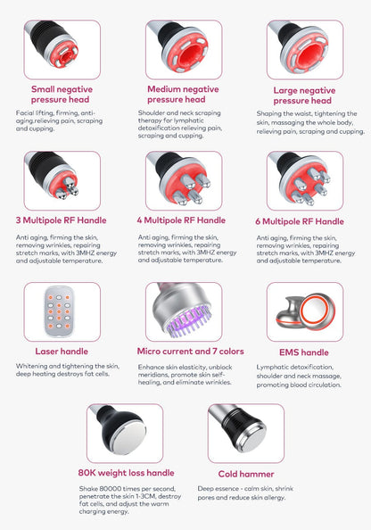 Bornbyme Ultrasonic Cavitation Machine 80K 11 In 1 Body Sculpting Cavitation Machine with Laser Negative Pressure for Fat Reduction