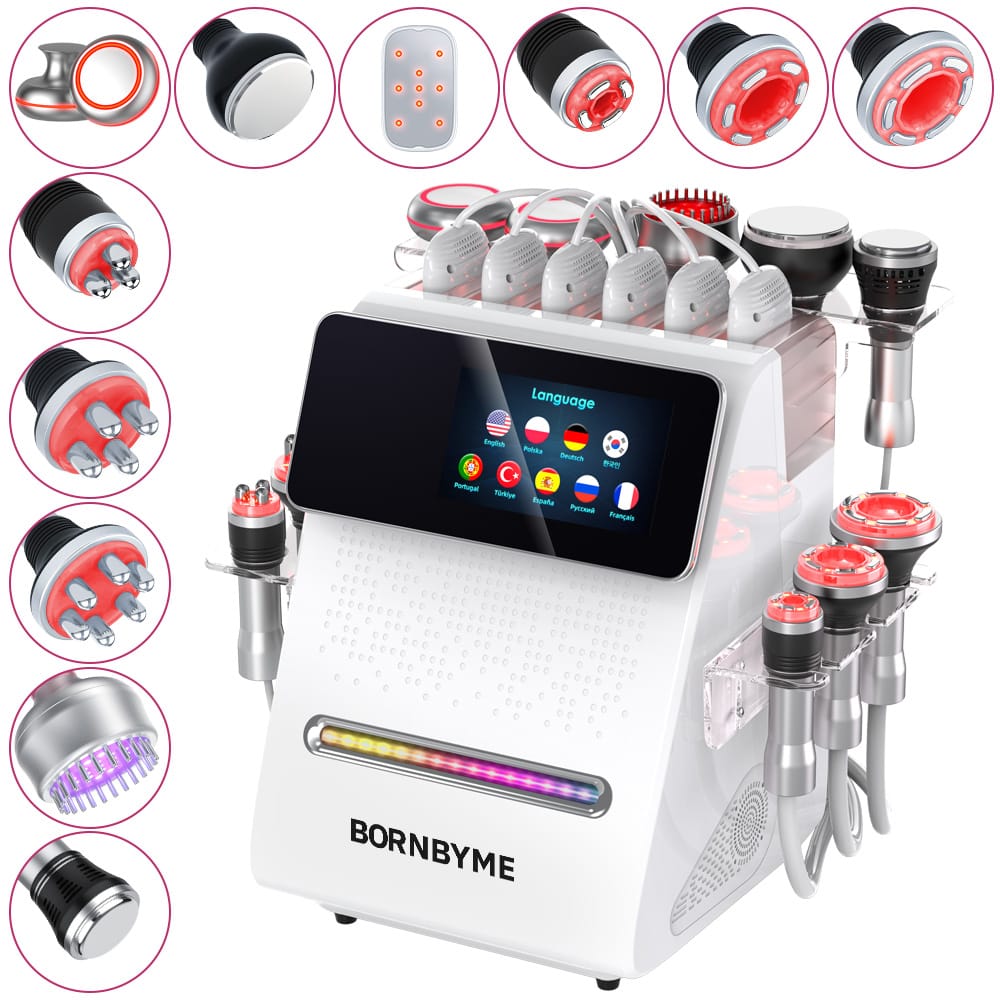 Bornbyme Ultrasonic Cavitation Machine 80K 11 In 1 Body Sculpting Cavitation Machine with Laser Negative Pressure for Fat Reduction