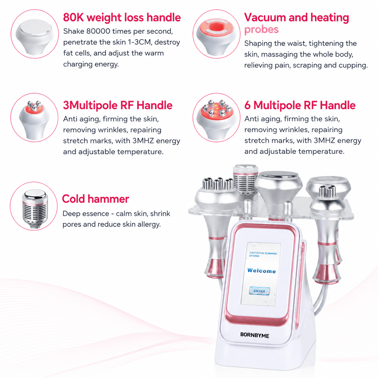 Bornbyme Ultrasonic Cavitation Machine 80K 5 IN 1 Ultrasonic Cavitation Machine Body Sculpt Fat Device