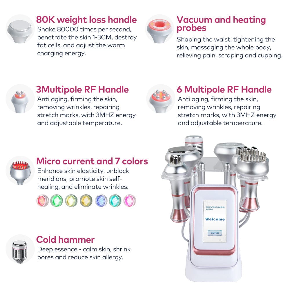 Bornbyme Ultrasonic Cavitation Machine 80K 6 IN 1 Ultrasonic Cavitation Device Radio Frequency Skin Tightening Machine