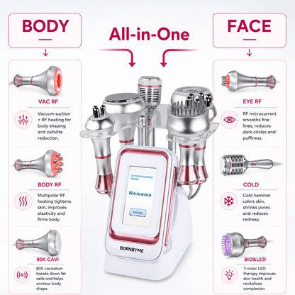 Bornbyme Ultrasonic Cavitation Machine 80K 6 IN 1 Ultrasonic Cavitation Radio Frequency Skin Tightening Machine