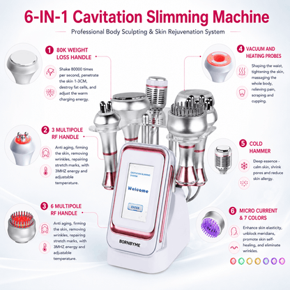 Bornbyme Ultrasonic Cavitation Machine 80K 6 IN 1 Ultrasonic Cavitation Radio Frequency Skin Tightening Machine