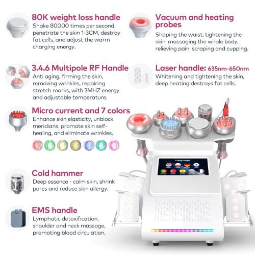 bornbyme Ultrasonic Cavitation Machine 80K 9 IN 1 Ultrasonic Cavitation Body Sculpting Machine with Laser