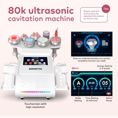 bornbyme Ultrasonic Cavitation Machine 80K 9 IN 1 Ultrasonic Cavitation Body Sculpting Machine with Laser