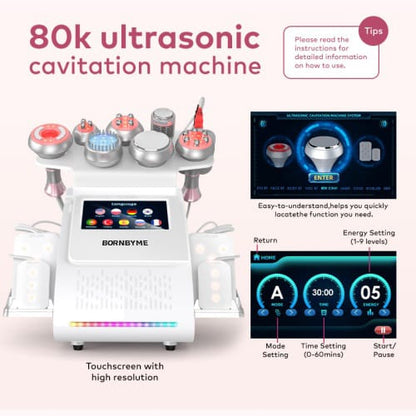 bornbyme Ultrasonic Cavitation Machine 80K 9 IN 1 Ultrasonic Cavitation Body Sculpting Machine with Laser