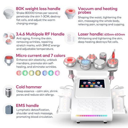 bornbyme Ultrasonic Cavitation Machine 80K Ultrasonic Cavitation Machine 9 IN 1 with Lipolaser Pads SD085