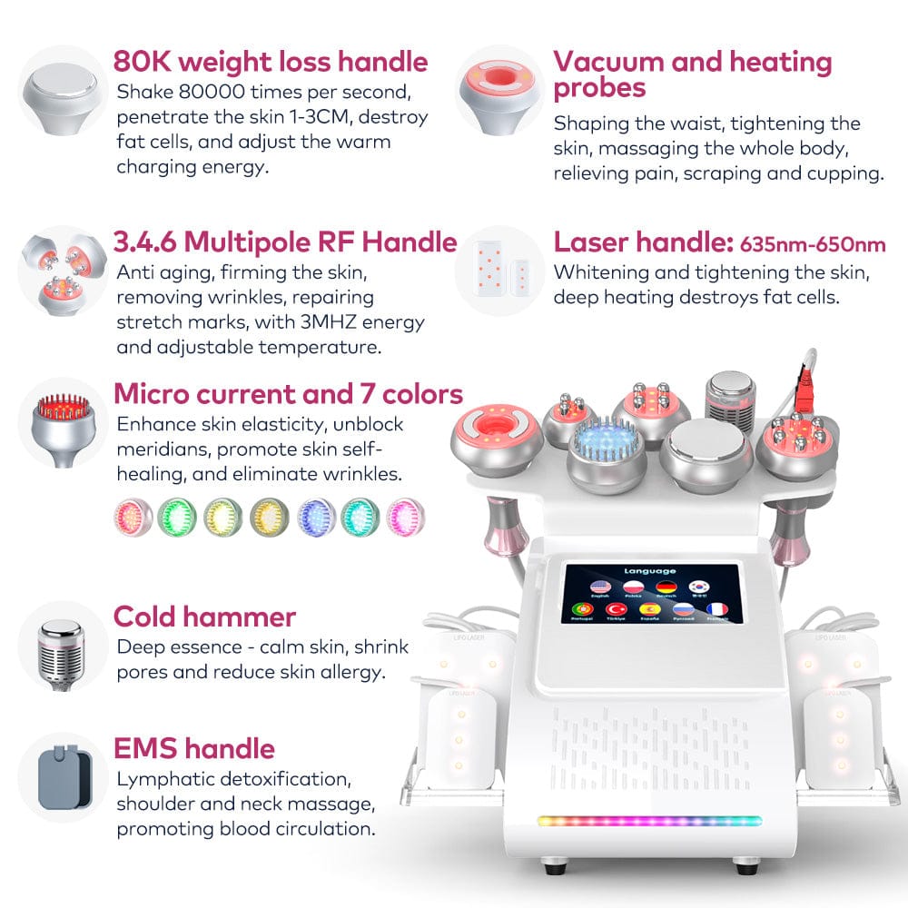 bornbyme Ultrasonic Cavitation Machine 80K Ultrasonic Cavitation Machine 9 IN 1 with Lipolaser Pads SD085