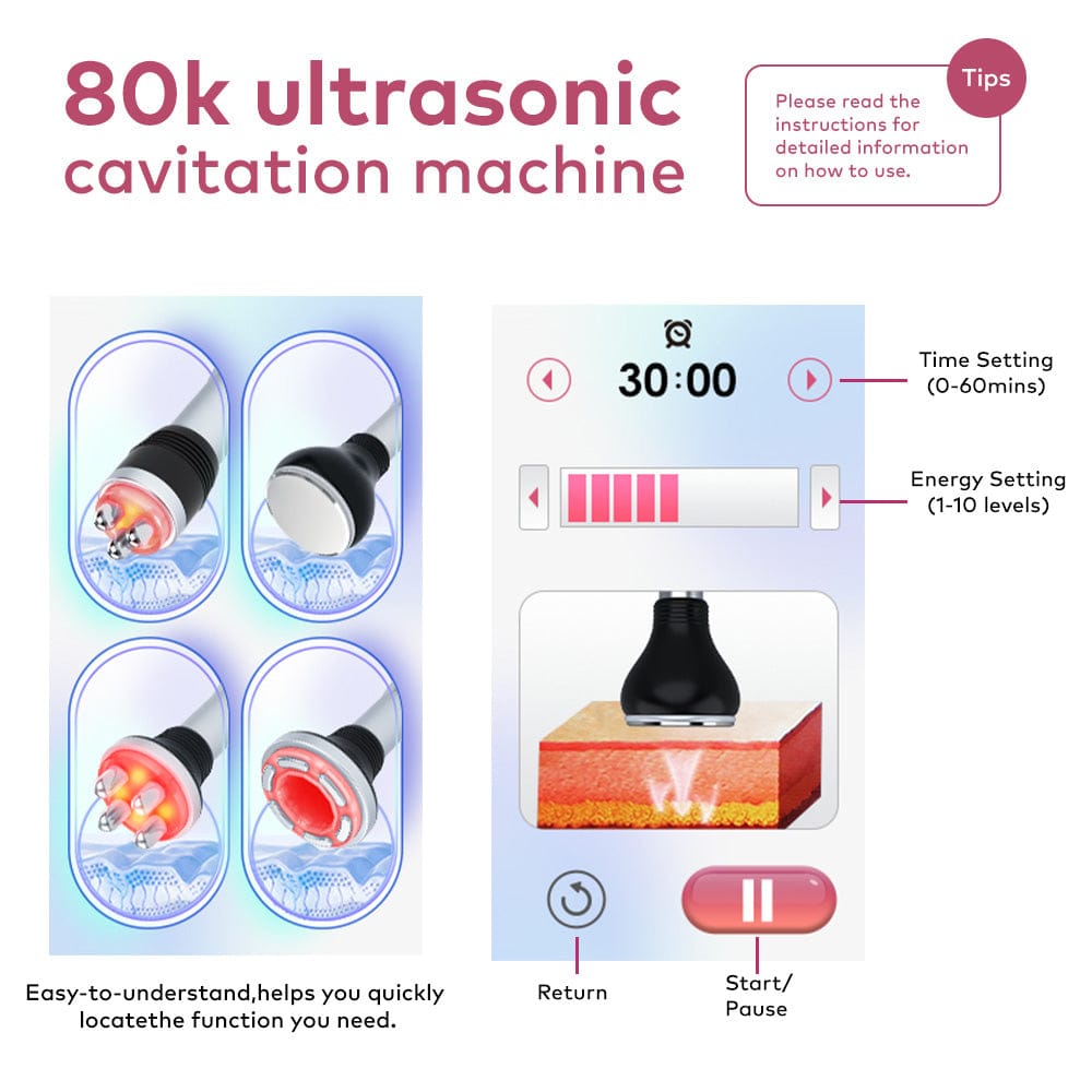 Bornbyme Ultrasonic Cavitation Machine 80kHz Radio Frequency Ultrasonic Vacuum Cavitation System 4-in-1 For Fat Burning Body Sculpting And Firming