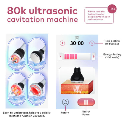 Bornbyme Ultrasonic Cavitation Machine 80kHz Radio Frequency Ultrasonic Vacuum Cavitation System 4-in-1 For Fat Burning Body Sculpting And Firming