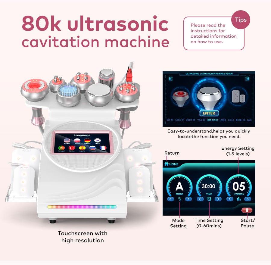 Bornbyme Ultrasonic Cavitation Machine 9 In 1 80K Body Sculpting Cavitation Machine Laser Fat Reduction