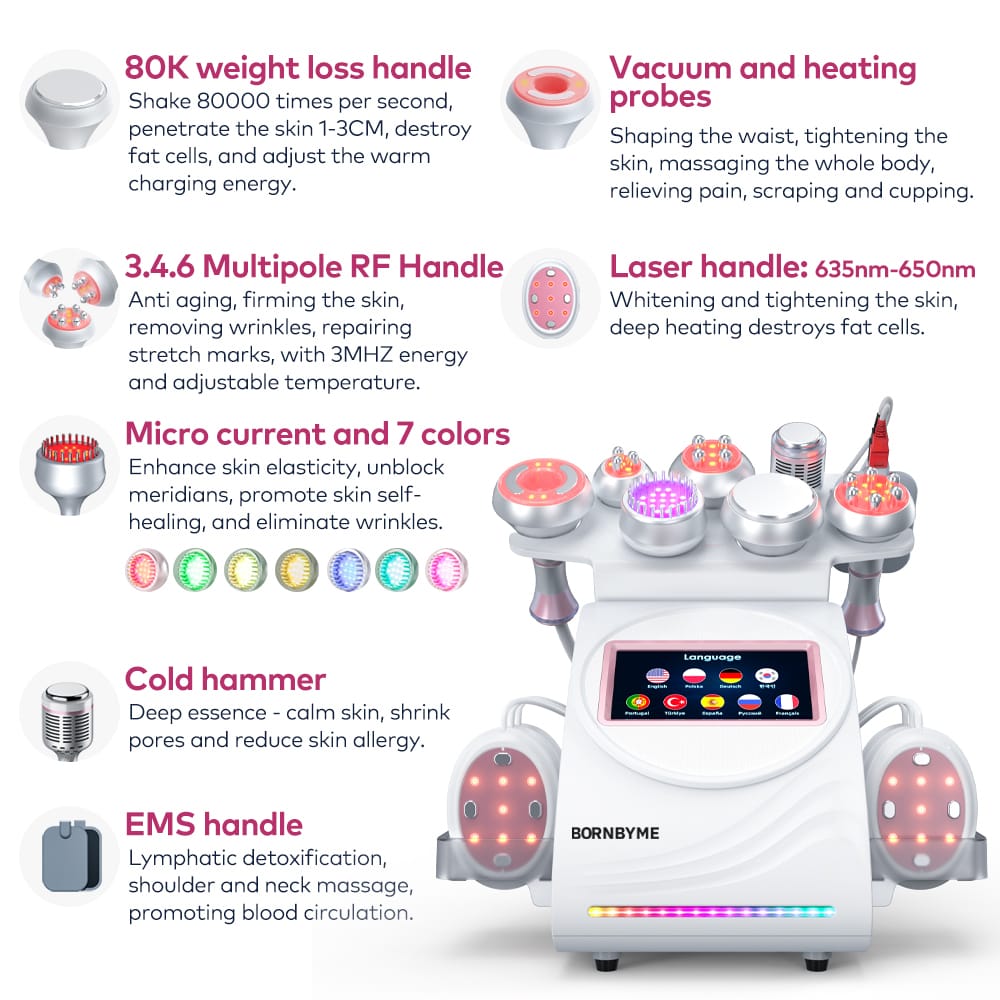 Bornbyme Ultrasonic Cavitation Machine 9 In 1 80K Body Sculpting Cavitation Machine with EMS Therapy