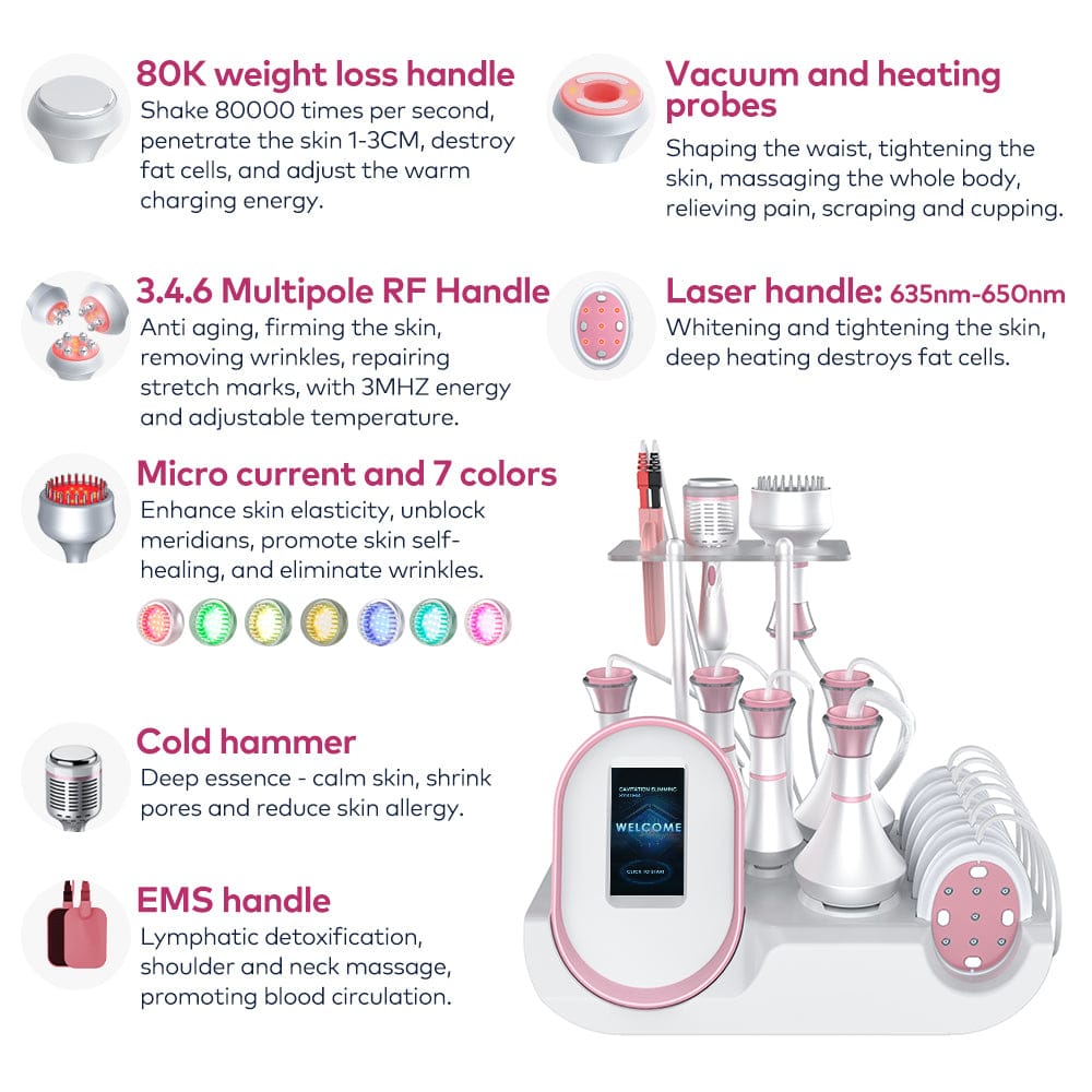 Bornbyme Ultrasonic Cavitation Machine 9 in 1 Body Sculpting Machine Skin Tightening & Weigth Loss Device