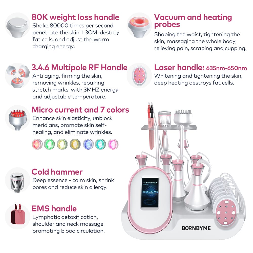 Bornbyme Ultrasonic Cavitation Machine 9 in 1 Body Sculpting Machine Skin Tightening & Weigth Loss Device