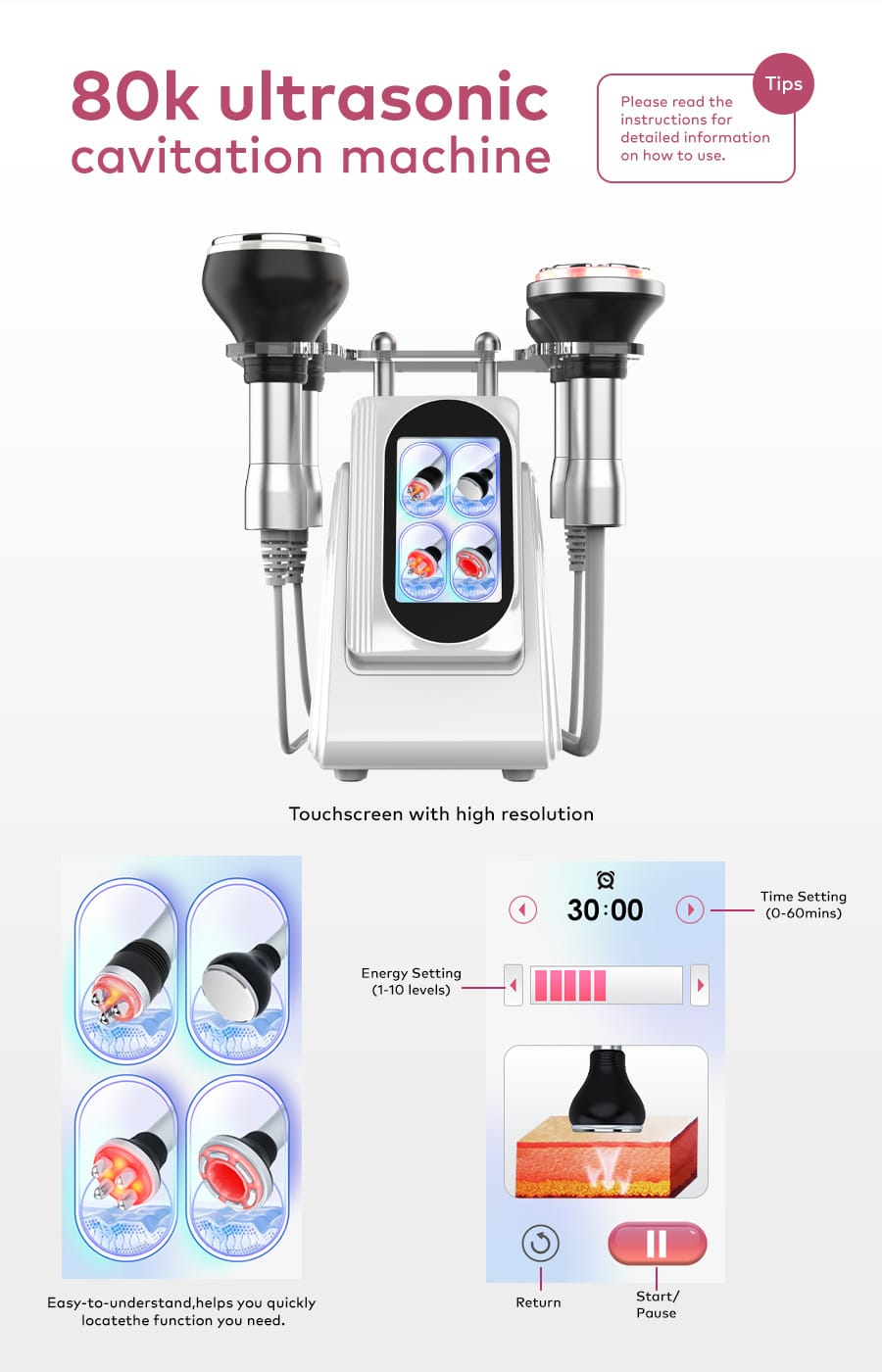 professional 80k ultrasonic cavitation machine with 4 head